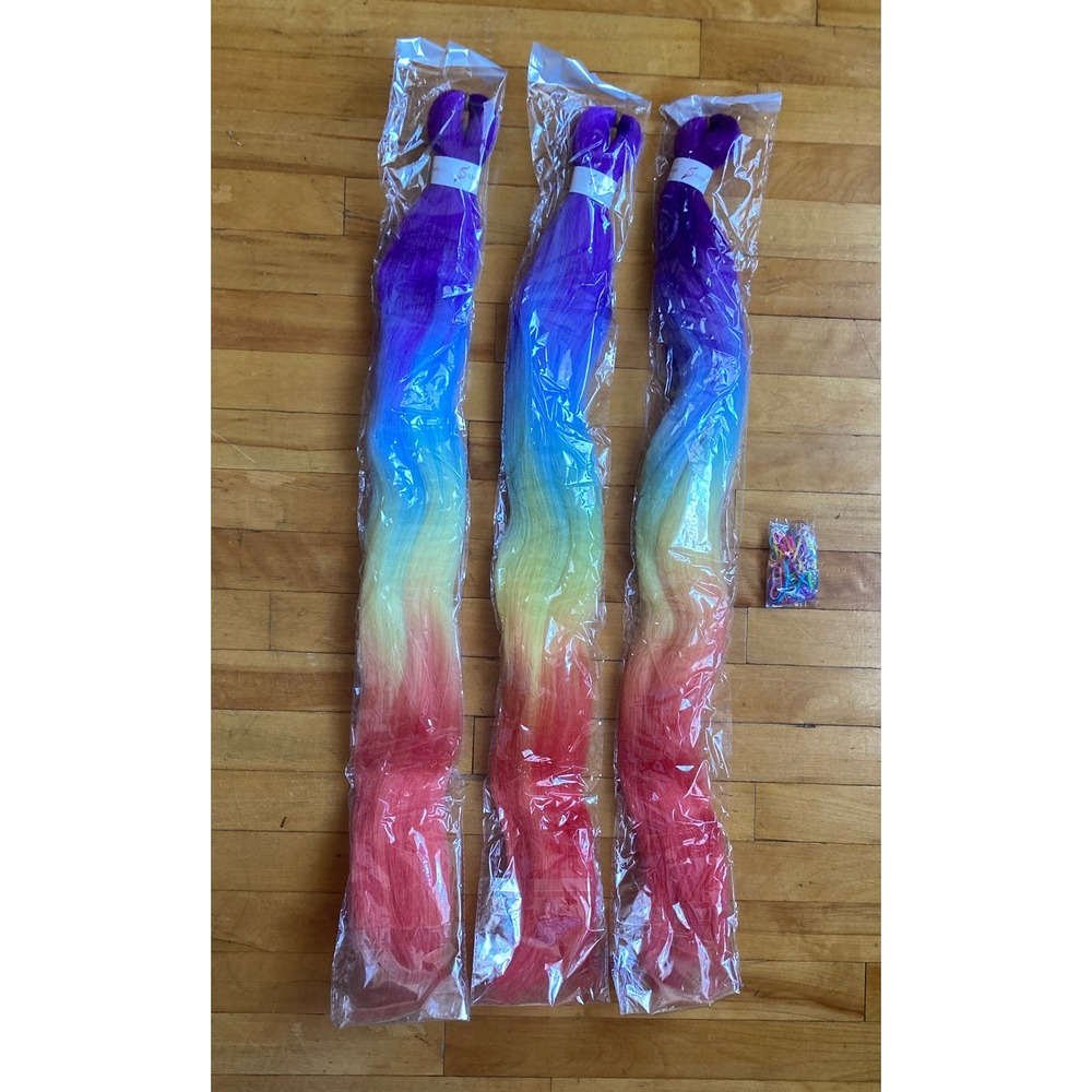 Pre-Stretched Rainbow Braiding Hair 28" Ombre Pride Cosplay Extensions 3 Pack